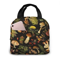 cute mushroom print thermal food picnic lunch bags for women portable lunch box insulated canvas lunch bag kids lunch box tote
