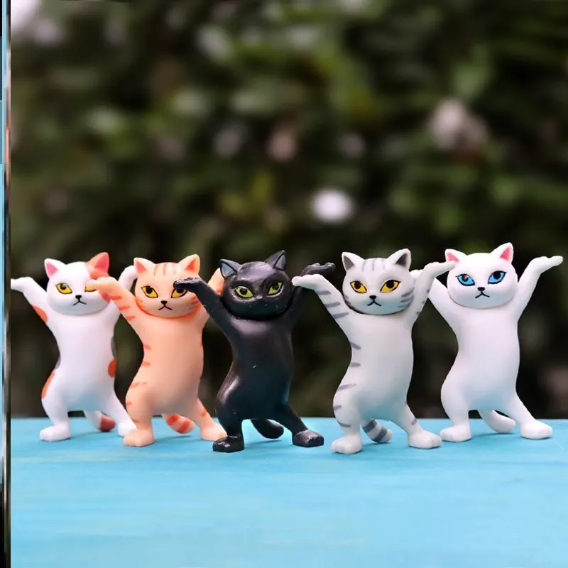 

5 Models Dancing Cat Figure Decoration Animation Cat Model Doll Cake Decoration Fashion Toy Enchanting Cat Capsule Home Decor