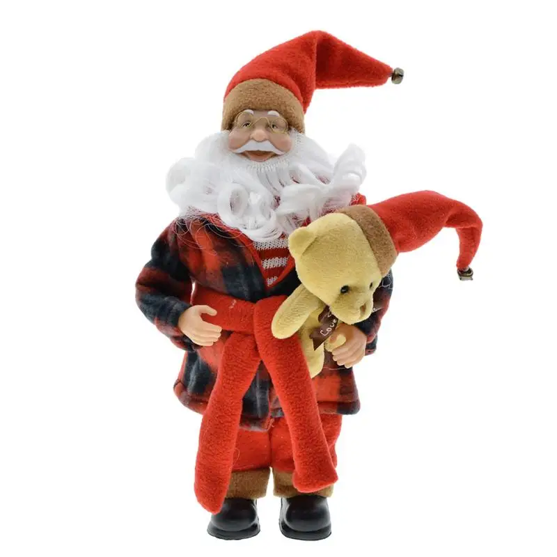 

Santa Figurines Doll 30Cm/12Inch Christmas Decorations Standing Figurine Ornaments With Small Bear For New Year Christmas gifts