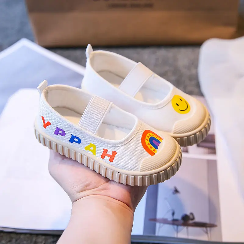 Children's New Canvas Shoes Sneakers Girls Candy Color Casual Shoes Baby Breathable Soft Bottom Cartoon Printing Fashion Shoes