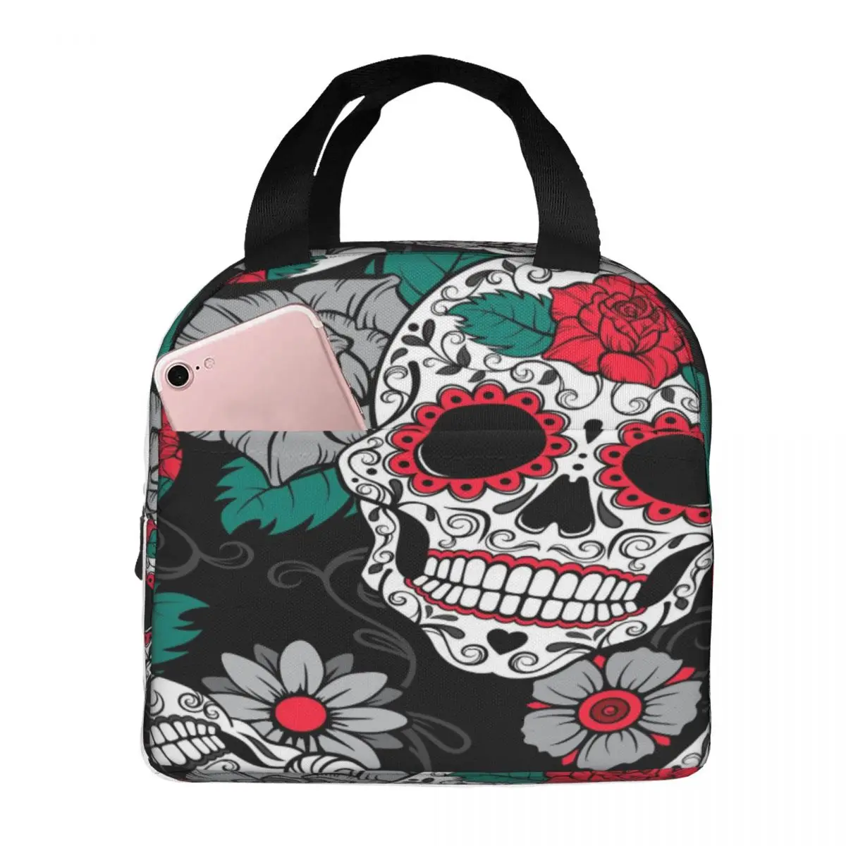

Gothic Skulls Day Of The Dead Lunch Bag Portable Insulated Thermal Cooler Bento Lunch Box Tote Picnic Storage Bag Pouch
