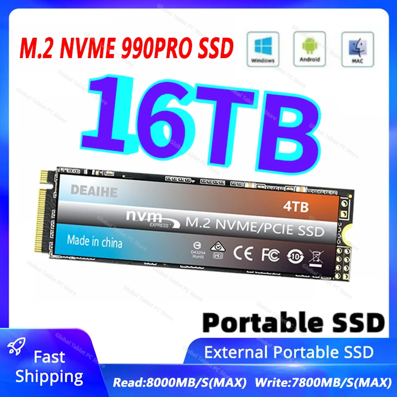 

New 8TB 16T M.2 990 Pro 4TB 2TB 1TB 500GB Hard Drive Disk NVME Ssd TLC Internal Solid State Drives for Laptop and Desktop PS5