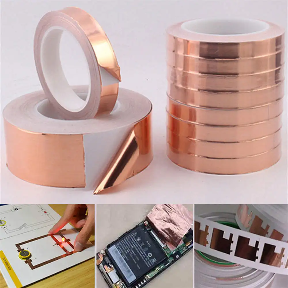 Ellenmar Double Conductor Copper Foil Tape Double-sided Conductive Adhesive For EMI Screen, Stained Glass, Electrical Repair