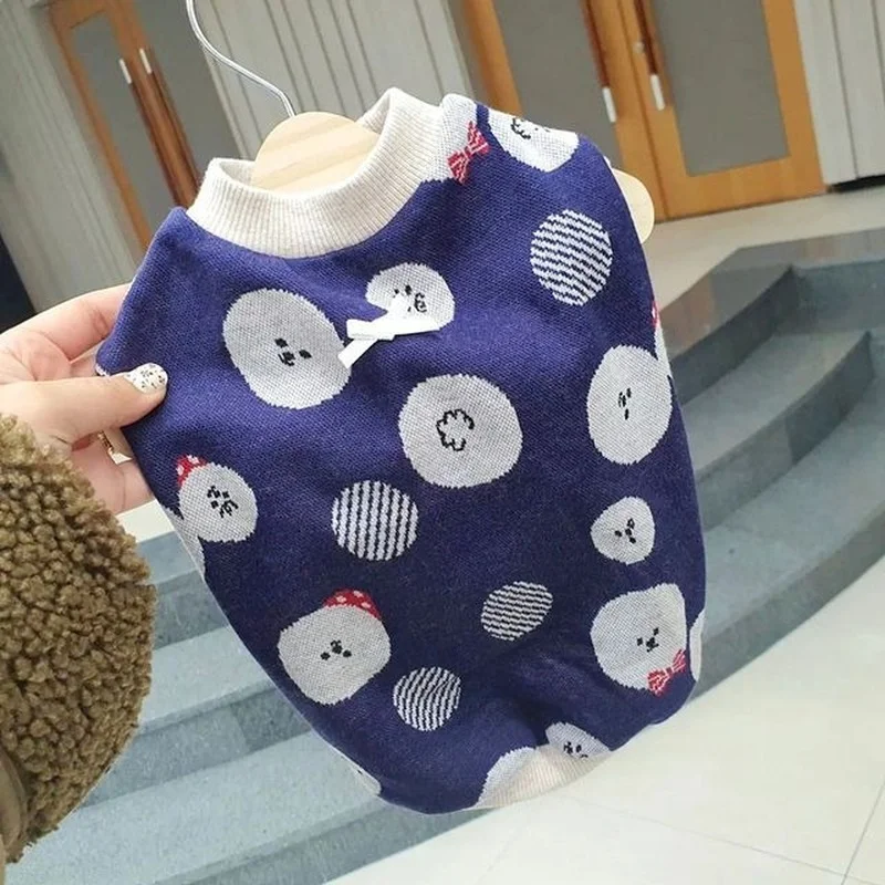 

Милый синий свитер, одежда для собак, вязаные свитера в белый горошек для щенков, одежда для маленьких собак, теплая одежда для кошек на осен...