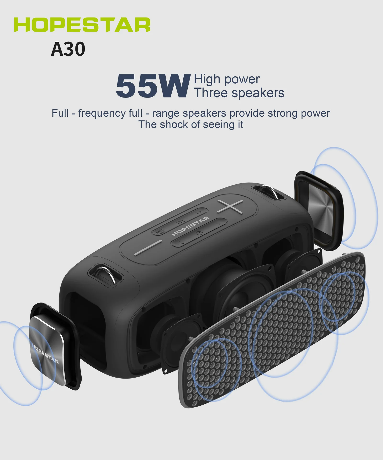 HOPESTAR A30 открытый 66 Вт Мощный Bluetooth динамик 6000 мАч три динамика s автомобильный