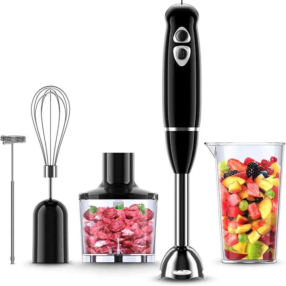 

Hand Blender, 500 Watt Immersion Blender, 5-in-1 Stick Blender with Chopper, Mixing Beaker, Egg Whisk, Milk Frother Attachments,