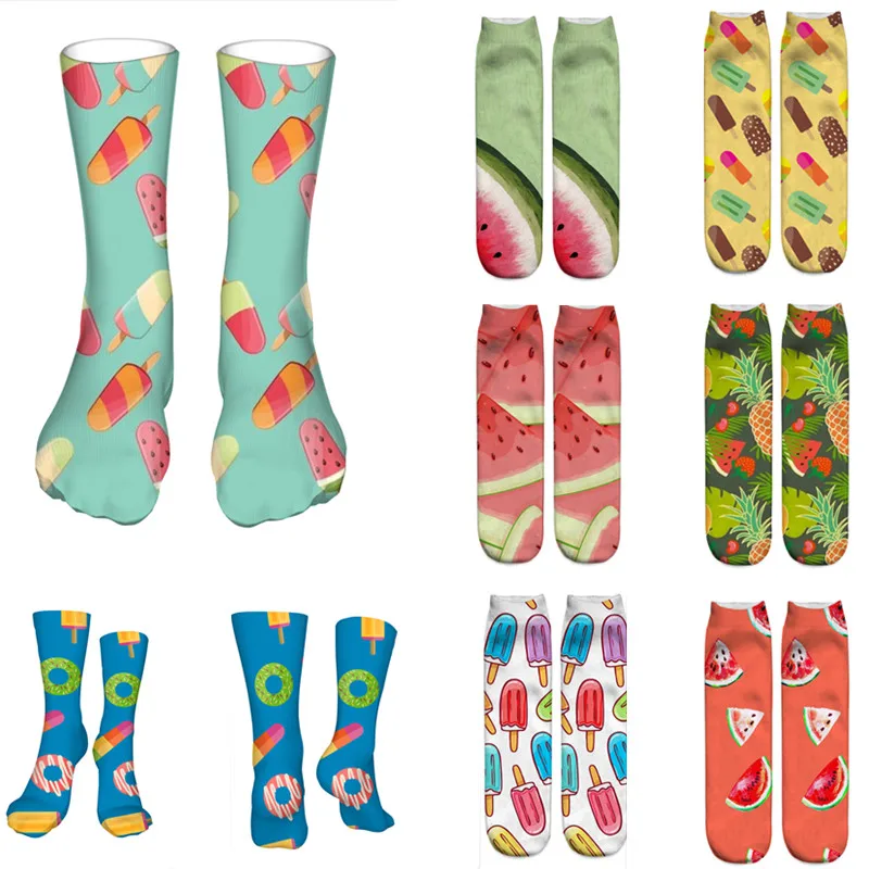 

Красочные женские хлопковые носки с 3D-принтом, Арбузные носки унисекс с рисунками из мультфильмов, новинка, Лидер продаж