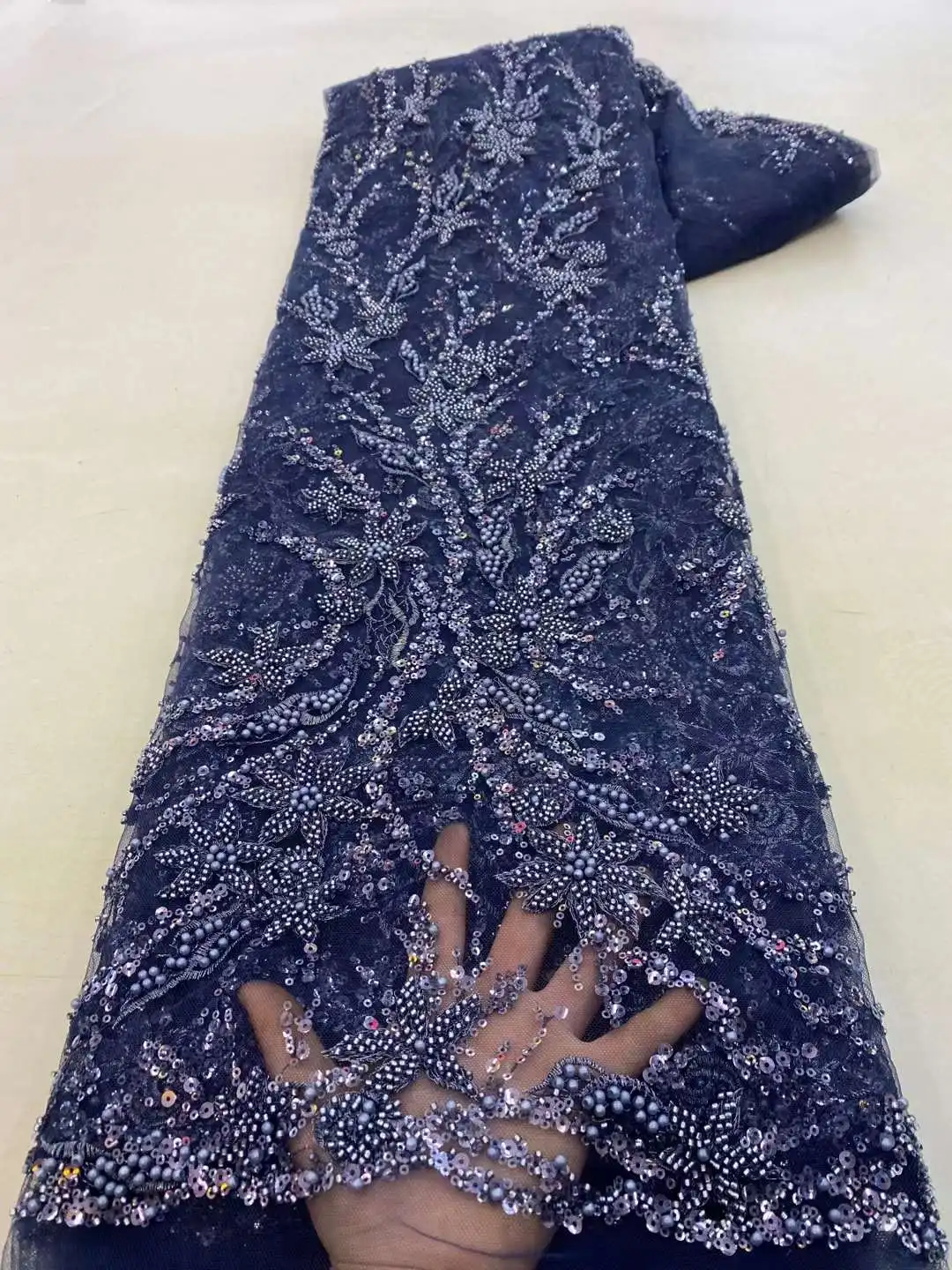 

Высокое качество тяжелый дизайн жемчужные бусины Блестки Вышивка французская Тюлевая сетка африканская Нигерия кружевная ткань для вечерних платьев. Вечерние