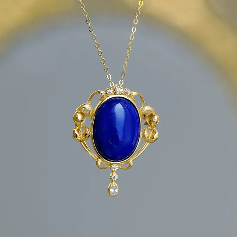 Женская Винтажная брошь с кулоном Классическая Брошь синим Лазуритом в