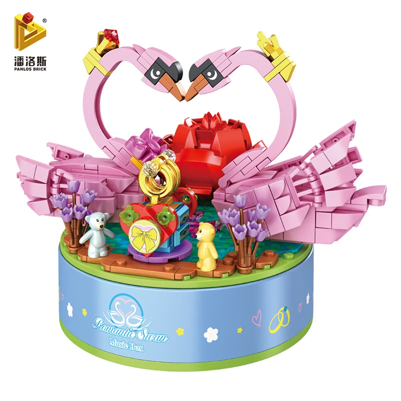 

Конструктор «Роза», музыкальная шкатулка, вращающаяся форма лебедя, Детская декоративная модель, наклейка для девочек, подарок на день рожд...