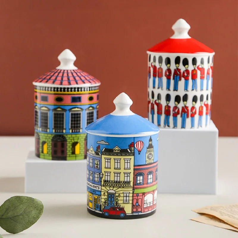 

Colourful Ceramic Candle Jars With Lid Ornament Containers Bocaux Decoration Tarros Decorativos Pot Bougie Barattolo Di Candela