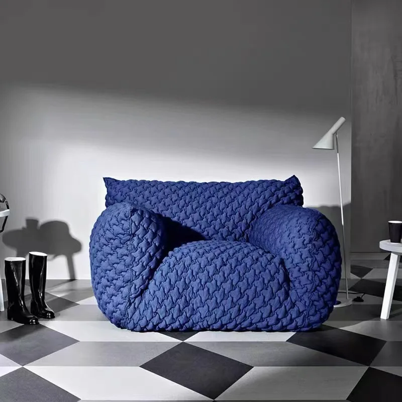 

Net red designer creative blue fat single sofa chair light luxury large flat knitted fabric sofa couches for living room