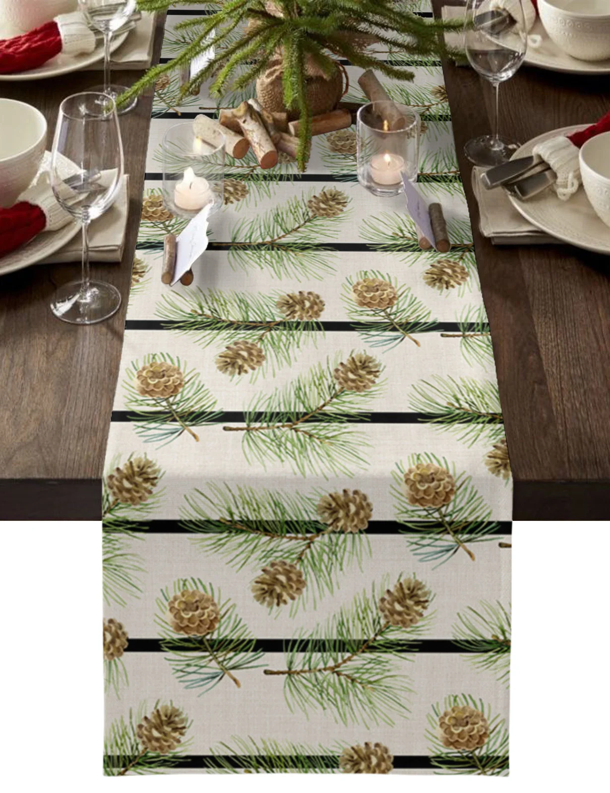 

Рождественские полосы сосновые иглы сосновые конусы настольная дорожка из хлопка и льна для свадебной фотосессии домашний Рождественский Декор настольная дорожка