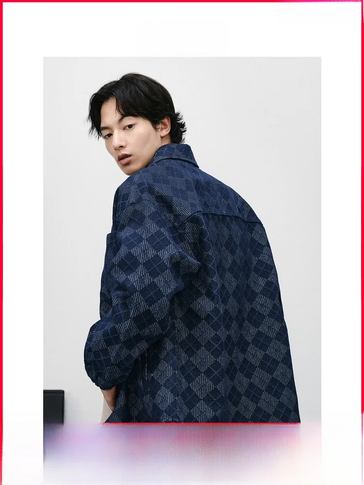 GxG Мужская одежда клетчатая рубашка джинсовая куртка мужская повседневная