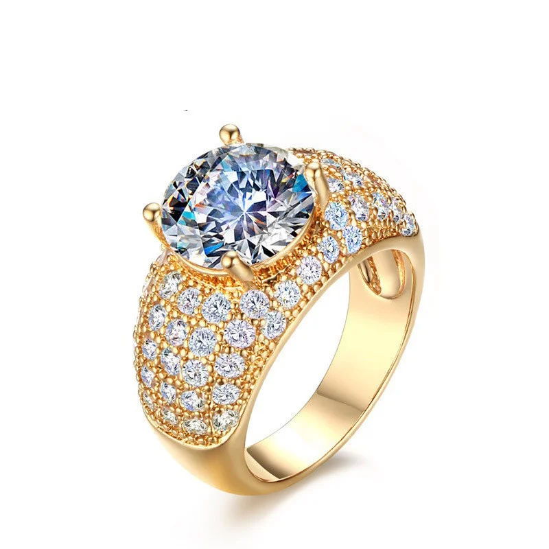 

Trendy Geometry Full Crystal Zircon Round Ring for Women Engagement Party Wedding Rings Jewelry Hand Accessories Size 6-10