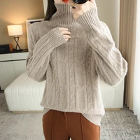 turtleneck sweater womens new twisted flower inner sweater loose pullover knitted bottoming shirt twist thickened twisted top