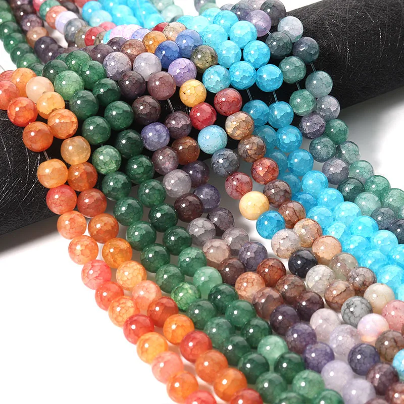 

8mm 10mm Double Crackle Colors Glass Beads Round Loose Spaced Brokenness Beads for Jewelry Making DIY Charms Jewelry Beads