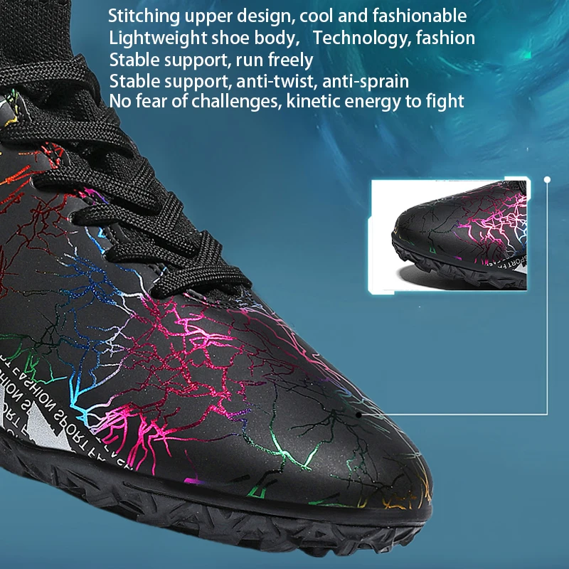 Plus Size Football Boots Man's High Ankle Outdoor Lawn Sneakers Cleats Long Spikes Teenager Soccer Shoes For Kids EUR 31-49#