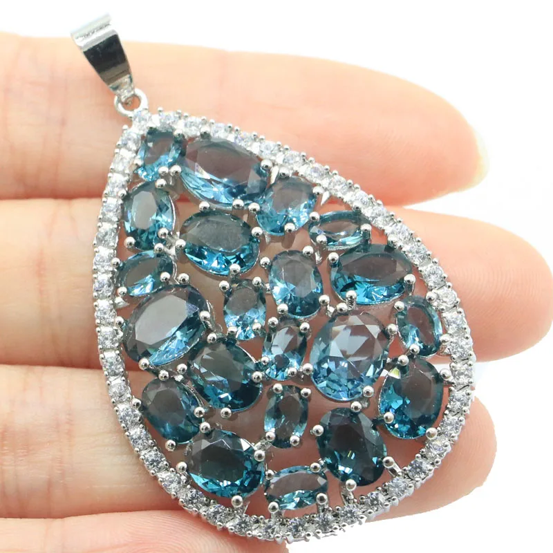 56x34 мм богемный дизайн большой размер Лондонский синий топаз розовый морганит Белый CZ женская серебряная подвеска для помолвки