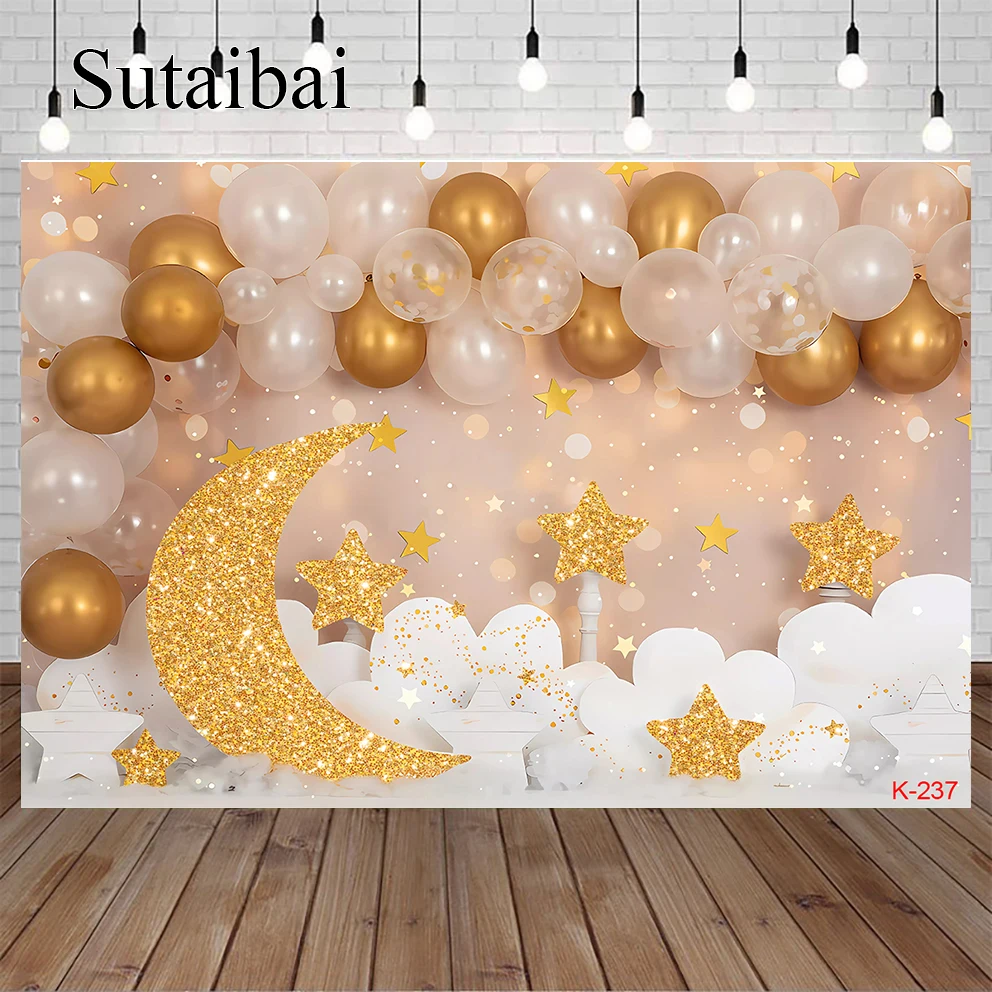 

Photography Background Golden Glitter Twinkle Twinkle Little Star Clouds Girl 1st Birthday Cake Smash Backdrop Photo Studio