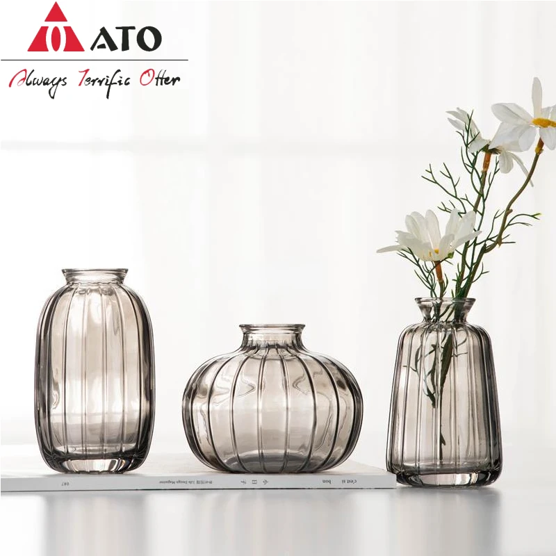 ATO Grey color Stained Glass Vase Home Decoration Ornament Aromatherapy Bottle Hydroponic Flower Arrangement Glass Vase