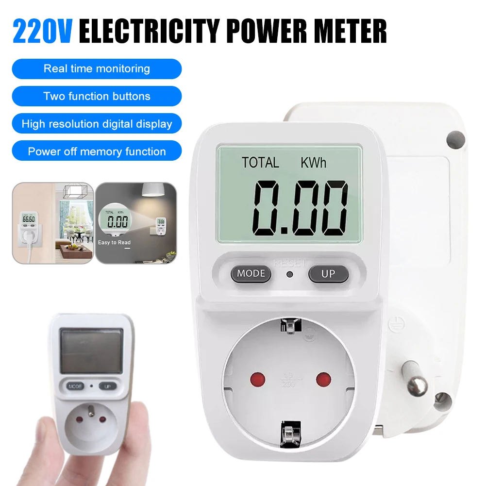 

220V Electricity Power Meter Wattmeter LCD Energy Meter Socket Electric Tester FR US UK AU BR Measuring Outlet Power Analyzer