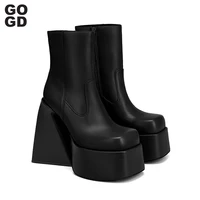 gogd brand ankle boots women thick platform black red pumps fashion sexy high heels big size 43 female spring autumn short boots