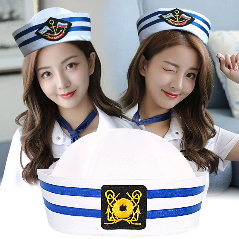 

Funny Cosplay Hat Navy Marine Cap With Anchor Party Prom Props For Child Adult Sailors Ship Boat Captain Blue White Military