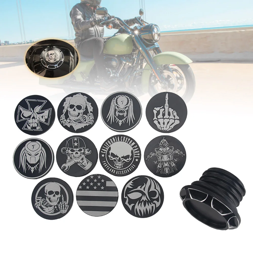 

Motorcycle Skull Fuel Gas Tank Decorative Oil Cap For Harley Davidson Sportster XL 1200 883 X48 Dyna Softail Touring FLHR Black