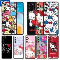 cartoon hello kitty cat for huawei p50 p20 p30 p40 5g p10 pro lite e plus p9 lite mini silicone soft black phone case cover capa
