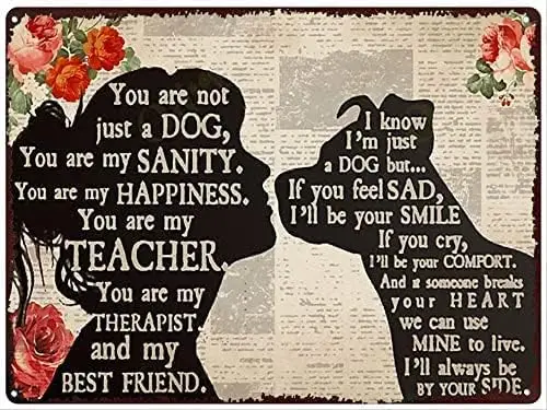 Бохард Винтаж Олово Металлическая Вывеска Девушка Собака Питбуль Силуэт Ретро