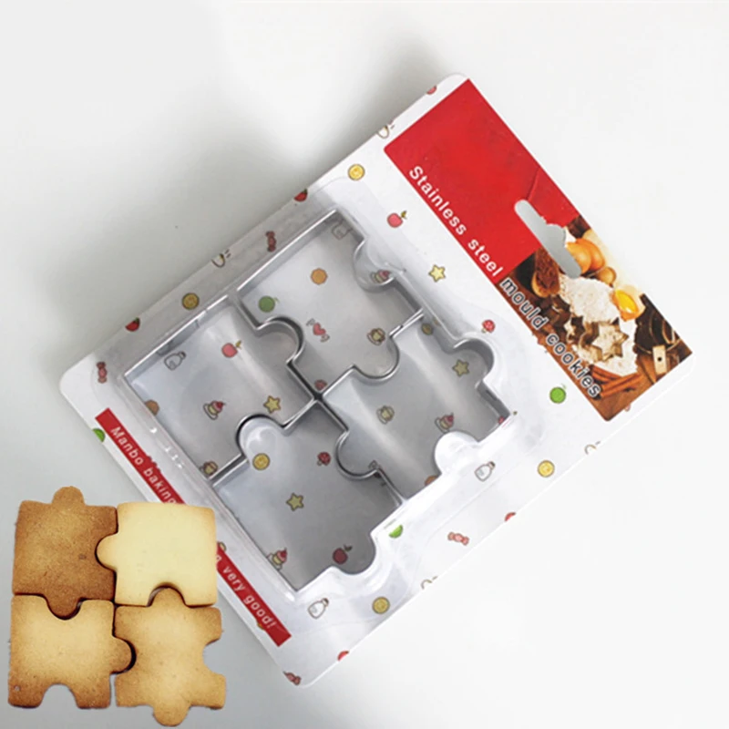 

4pcs/set Biscuit Mould Stainless Steel Puzzle Piece/bone Mold Cookie Cutter Cake Mold Baking Tools For Pastry Fondant Sugar
