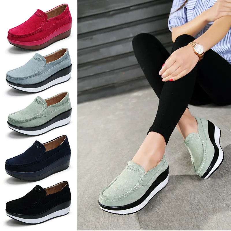 

2022 Women Flat Platform Loafers Ladies Elegant Suede Leather Moccasins Shoes Woman Slip On Moccasin Women's Blue Casual Shoes