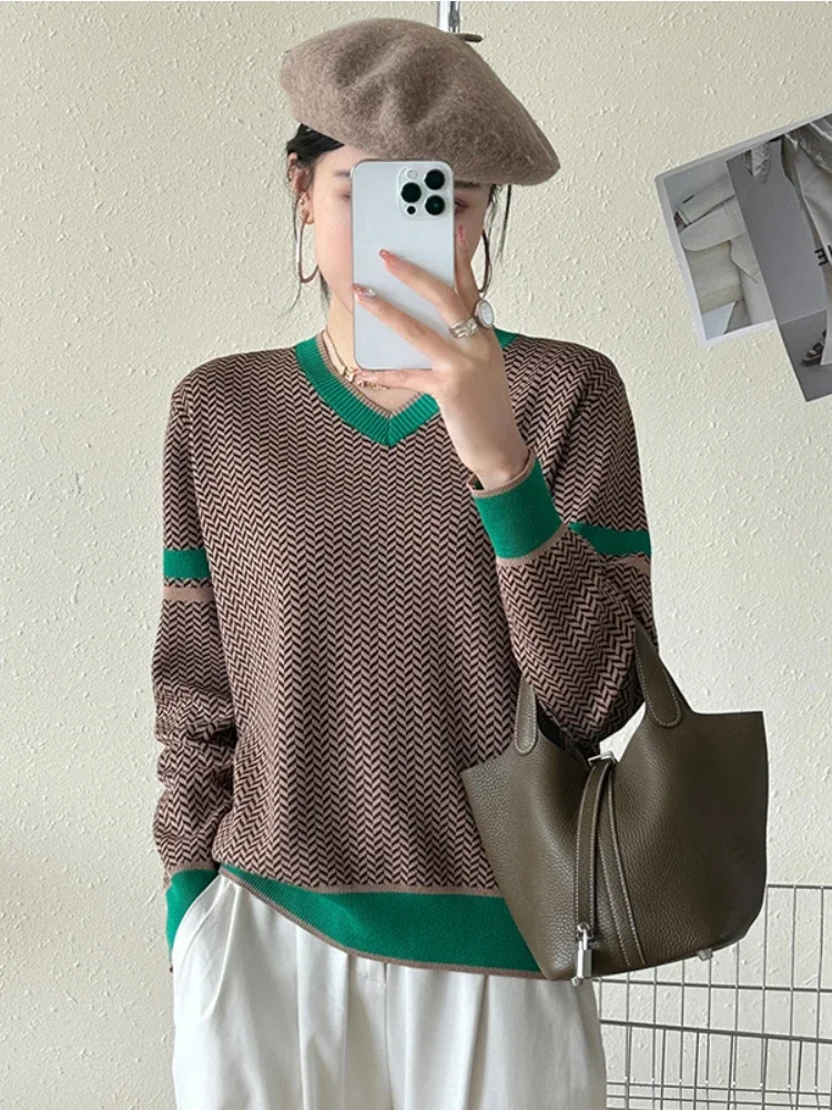 Осень/зима 2023 модная новая женская толстовка с капюшоном в стиле ретро вязаный