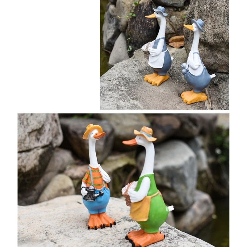 

30CM Cartoon Couple Ducks Statue Cute Animal Garden Ornament Fairy Garden Resin Duck Mini Landscape Figurine For Garden Yard