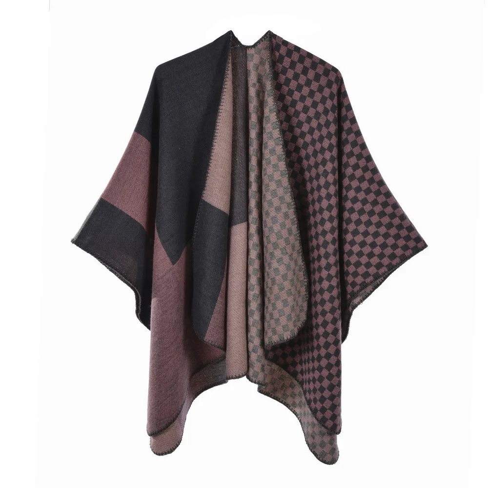 Shawl New Warm Scarf Autumn Winter Shawl European American Fashion Split Imitation Cashmere Cloak Cape  Ponchos Lady Coat P2