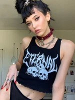 gothic punk black letter print crop tops women fashion street skull tank top summer sexy sleeveless loose casual harajuku tops
