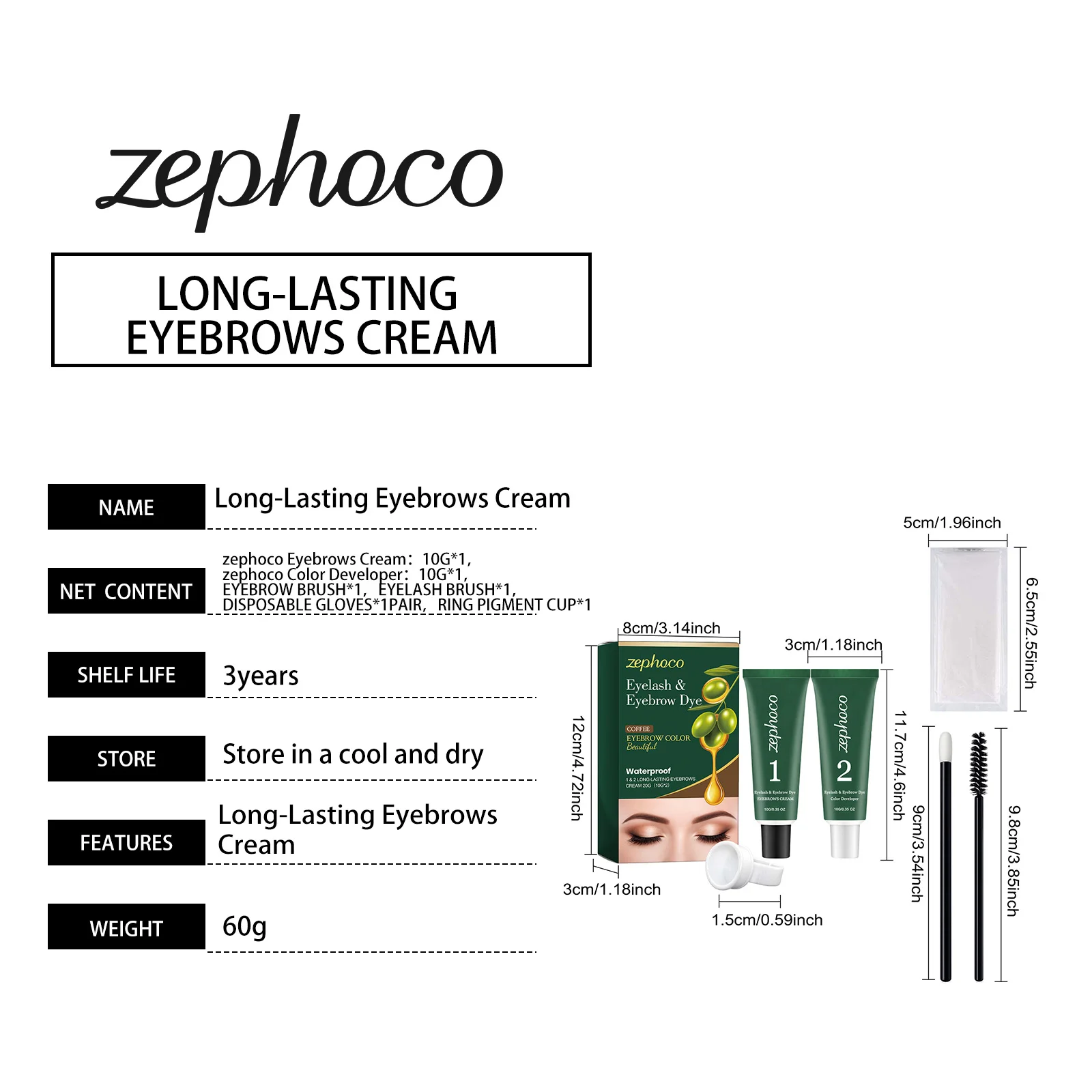 Фото Набор для окрашивания бровей и ресниц Zephoco: на основе растительных экстрактов, питательный, гладкий цвет, водостойкий, стойкий, оттенок «черный кофе», для чувствительной кожи №3