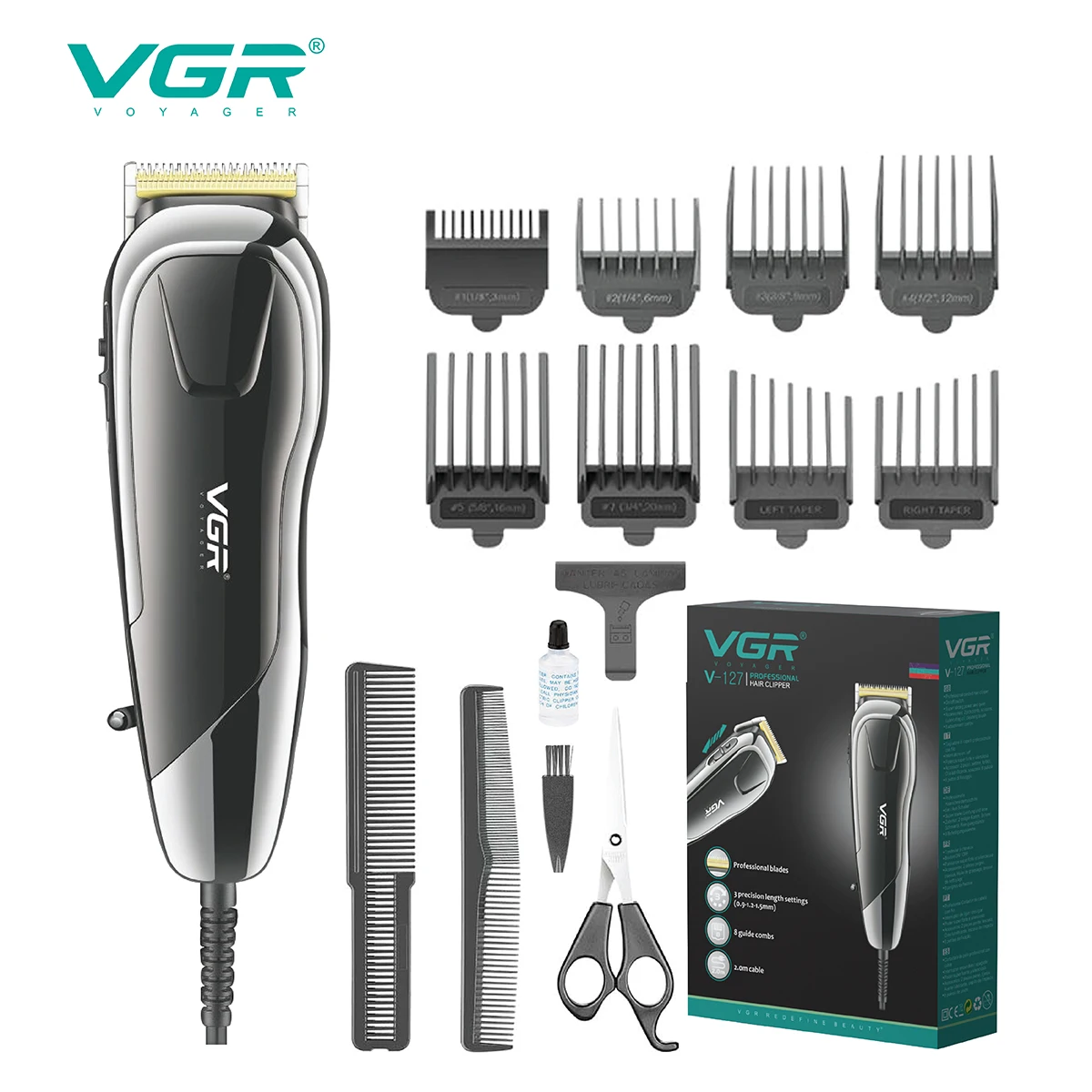 

VGR Hair Clipper Professional Hair Cutting Machine Adjustable Hair Trimmer Electric Haircut Machine Wired Clipper for Men V-127