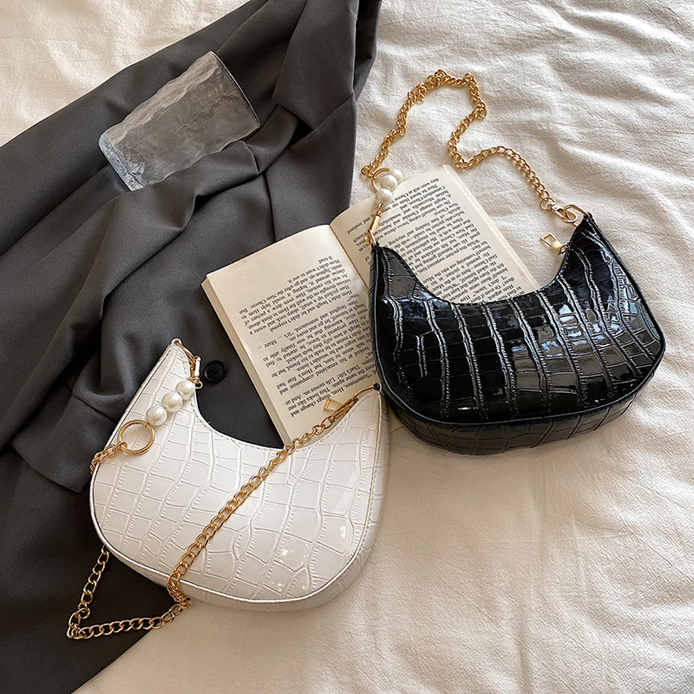 

Fashion Women Stone Pattern Shoulder Bag Ladies Pearl Chain Hobos Messenger Bags Elegant Ladies Handbag Shoulder Bag