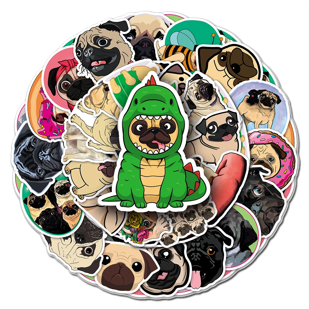 

10/30/50PCS Cute Pug Dog Stickers Funny Animal Decals Kids Decoration Graffiti Toy Gift DIY Skateboard Luggage Wall Stationary