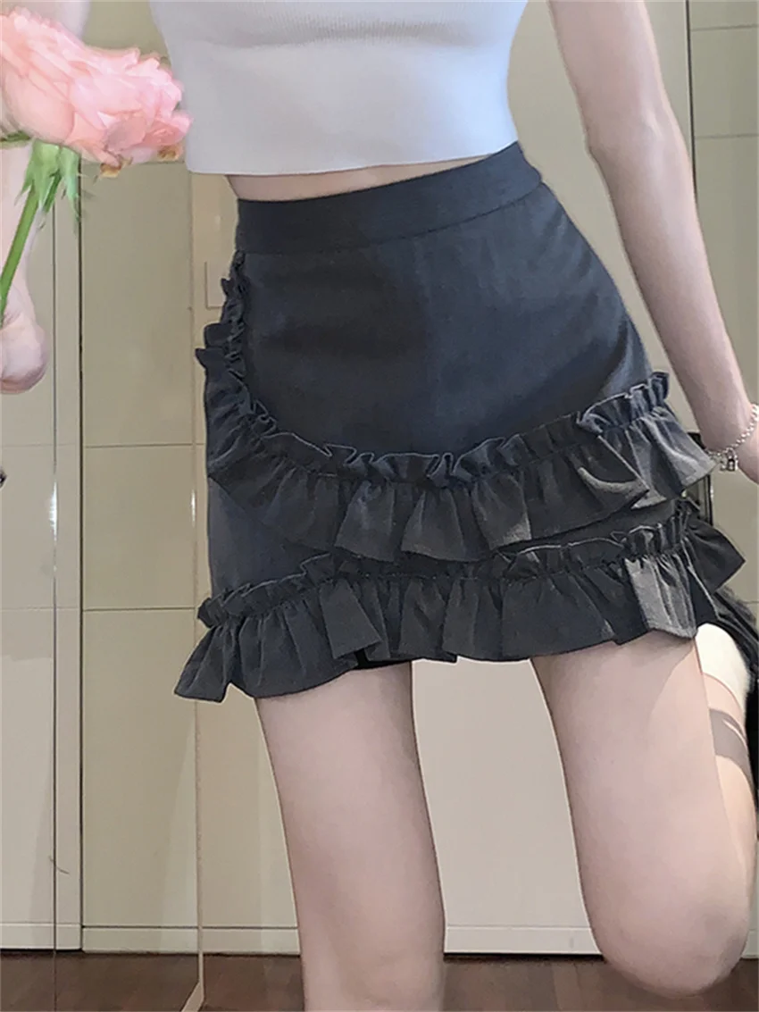 Мини-юбка женская трапециевидная с оборками и завышенной талией