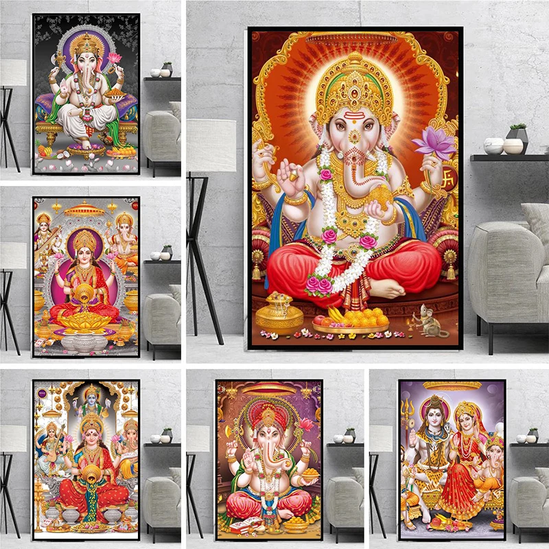 Индийский индуийский Бог, храм Ганеша, слон, Бог, серия, религия, живопись на холсте, настенные картины, украшение для гостиной, HD печать