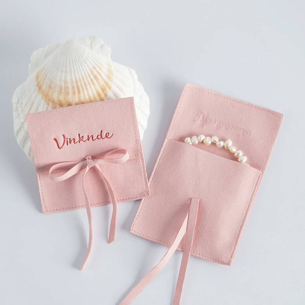 Wholesale Pink Microfiber Small Pouches Custom Logo Jewelry Rings Earrings Packaging Organizer Bag Bar Mitzvah Xmas Party Pouch