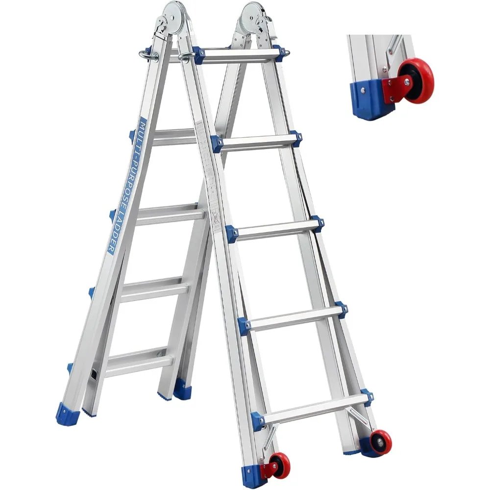 Фото Escalera de Aluminio Многофункциональная 5,1 м |   5x5 Pelda?os |   Escalera Telescópica 5 en 1 con Desmontable Ruedas y Base Triangular Re №1