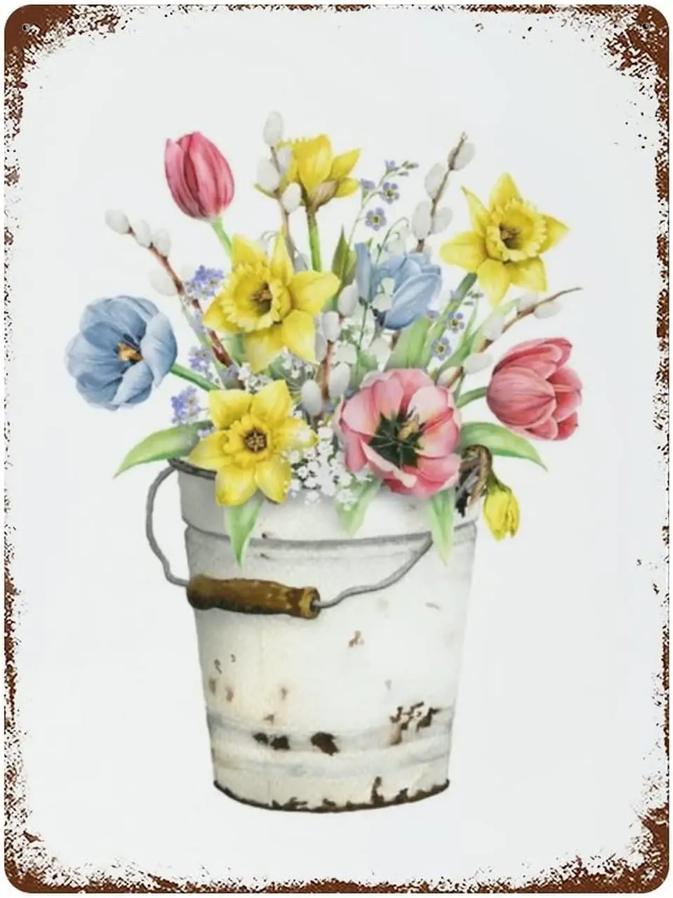 

Farmhouse Metal TinSign Spring Flowers Wall DecorDecoration for Kitchen Bar GarageVintageRetroPoster PlaqueTin Signs 12X16inches