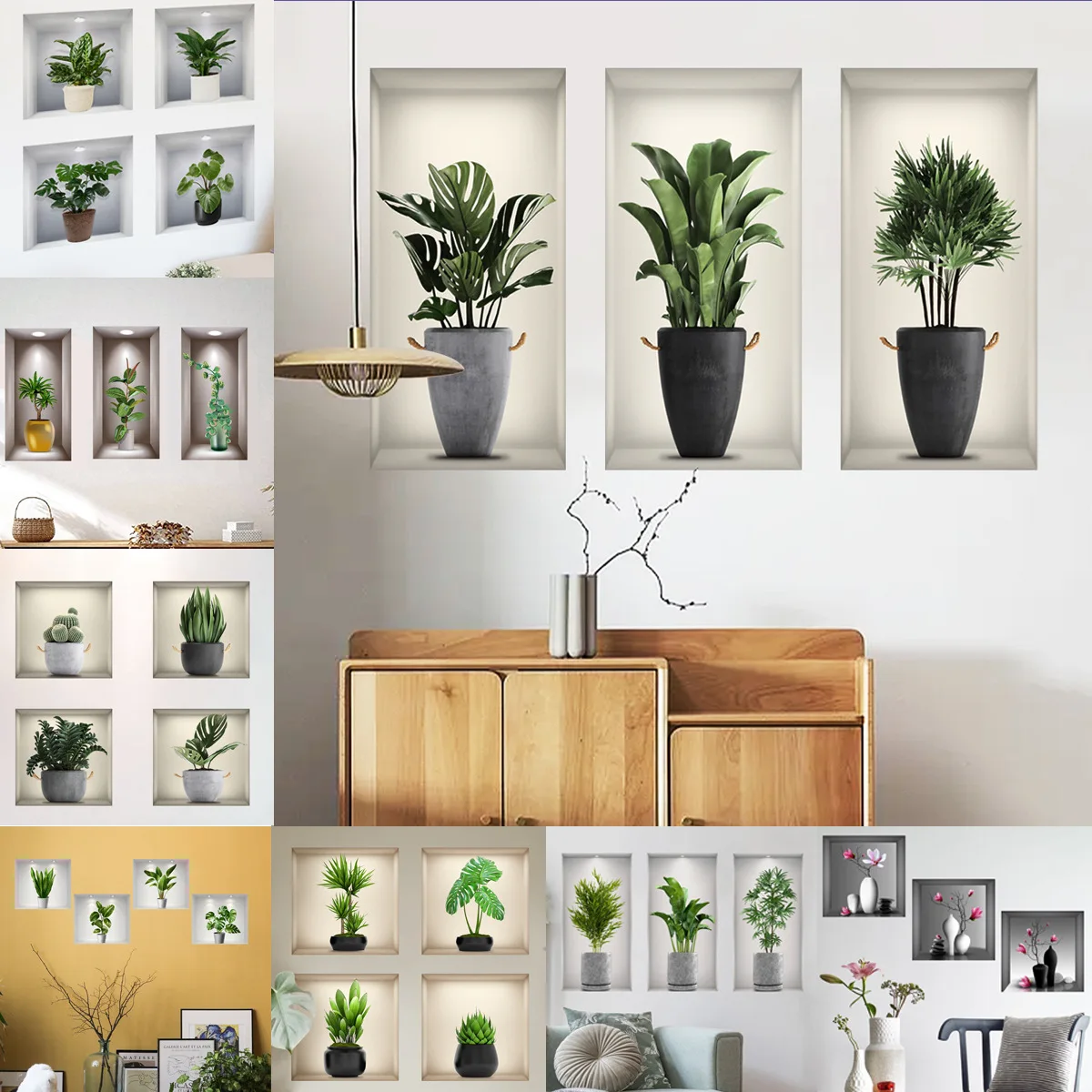 

Wall Art Stickers Simulate 3D Three-dimensional Potted Green Plants Flowers Home Decorations Pegatinas De Pared Anime Wallpapers