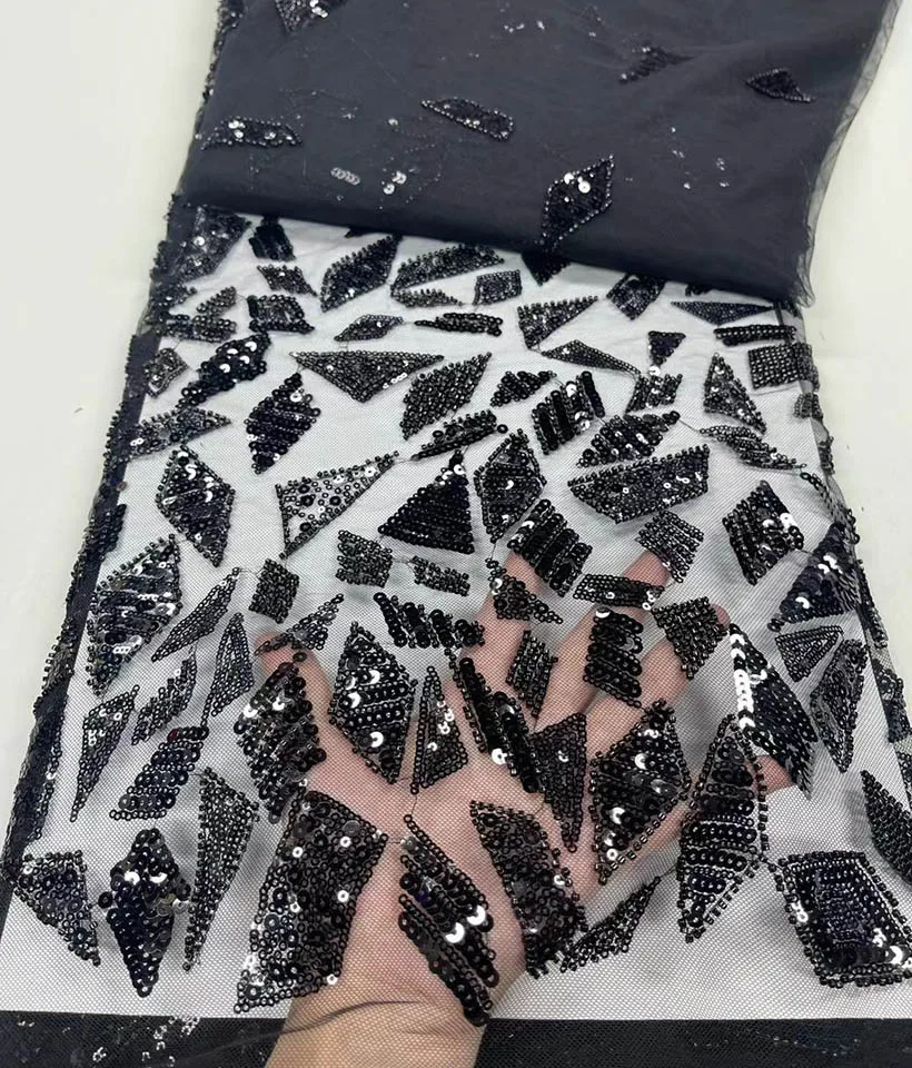 

Черная 2022 африканская вышивка тюль кружевная ткань с бисером/блестками Высокое качество французская сетчатая Кружевная Ткань 5 ярдов для свадебного платья