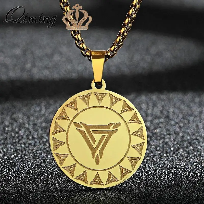 

QIMING Triangle Valknut Symbol Viking Necklace Men Jewelry Stainless Steel Nordic Slavic Pendant Necklace Black Friday Gift