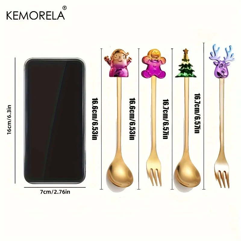 KEMORELA Рождественская Тема Ложки Из Нержавеющей Стали 2/4/6 Комплект Искусственный